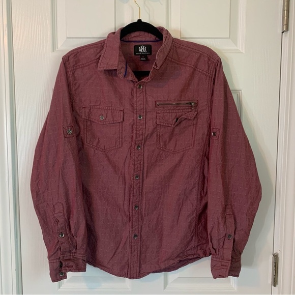 Rock & Republic Burgundy Textured Button Down Long Sleeve Shirt, size M - Picture 8 of 8